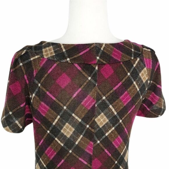 AGB Plaid Pink Brown Black Sheath Dress Crew Neck Short Sleeve Button Women’s 6 - Picture 11 of 13